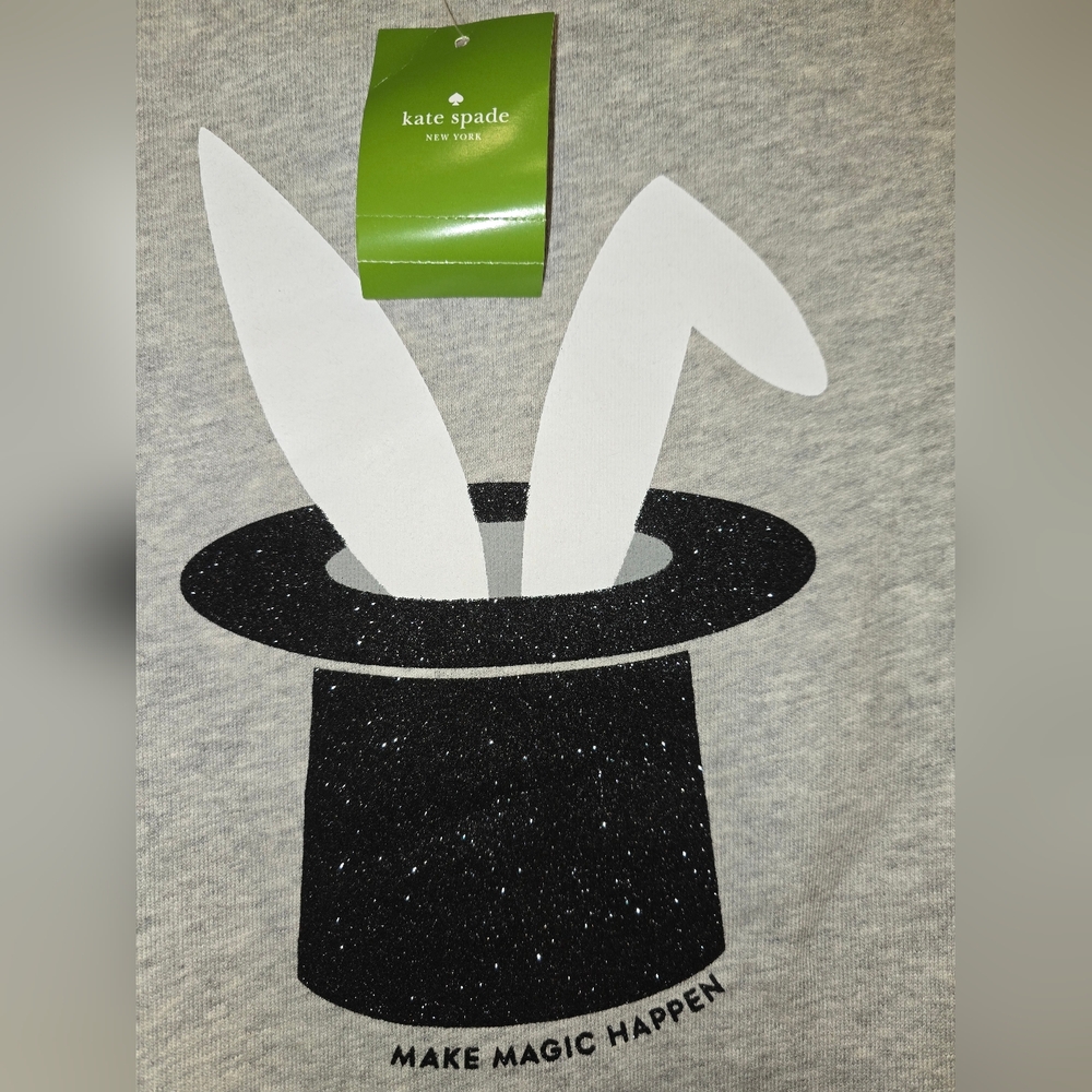 kate spade Grey Sweatshirt with Black Top Hat & White Bunny Graphic - Picture 3 of 4